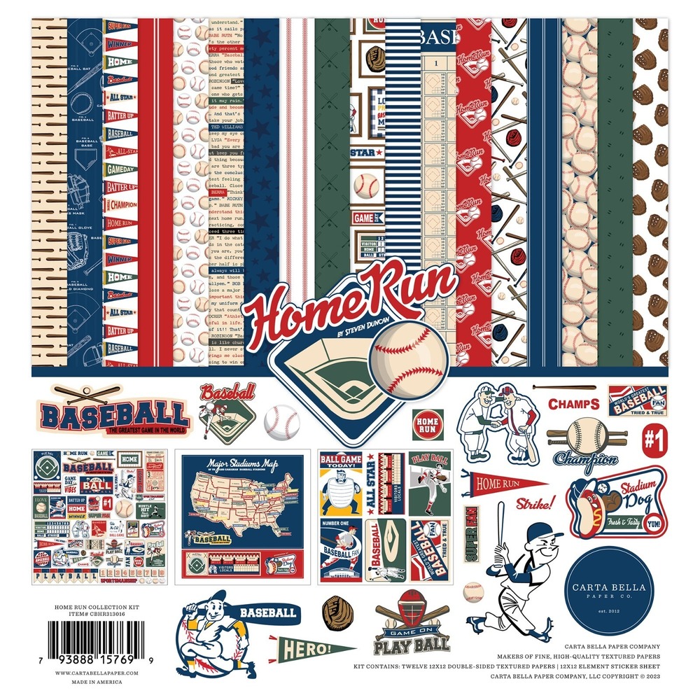 Carta Bella Home Run Baseball Collection Kit 12"x12" Papers Stickers Echo Park
